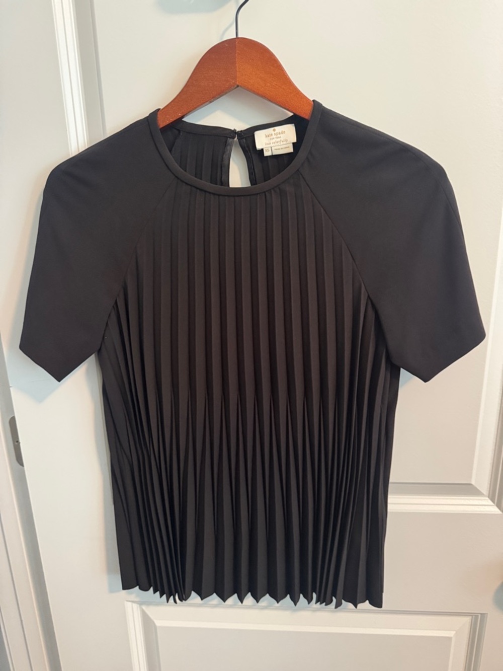 kate spade Black Accordion Pleated Short-Sleeve Blouse